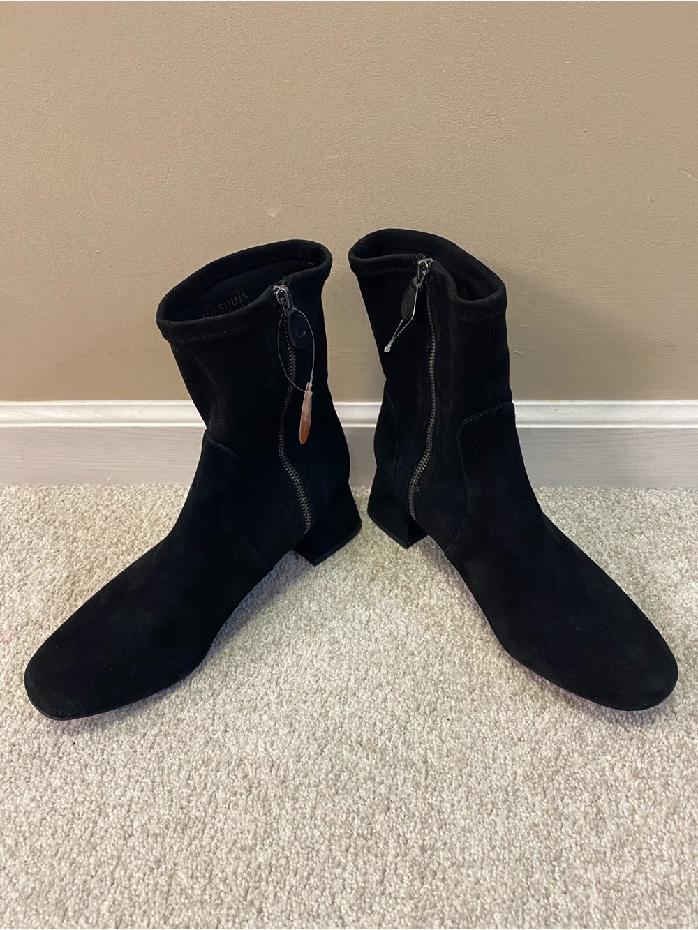 Kenneth Cole Black Suede Ankle Zip Block-Heel Boots
